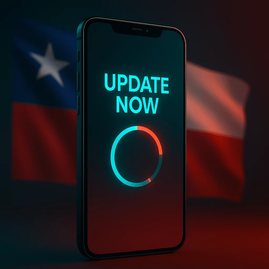 Imagen explicativa del procedimiento para actualizar la aplicación Pin-Up en el móvil.