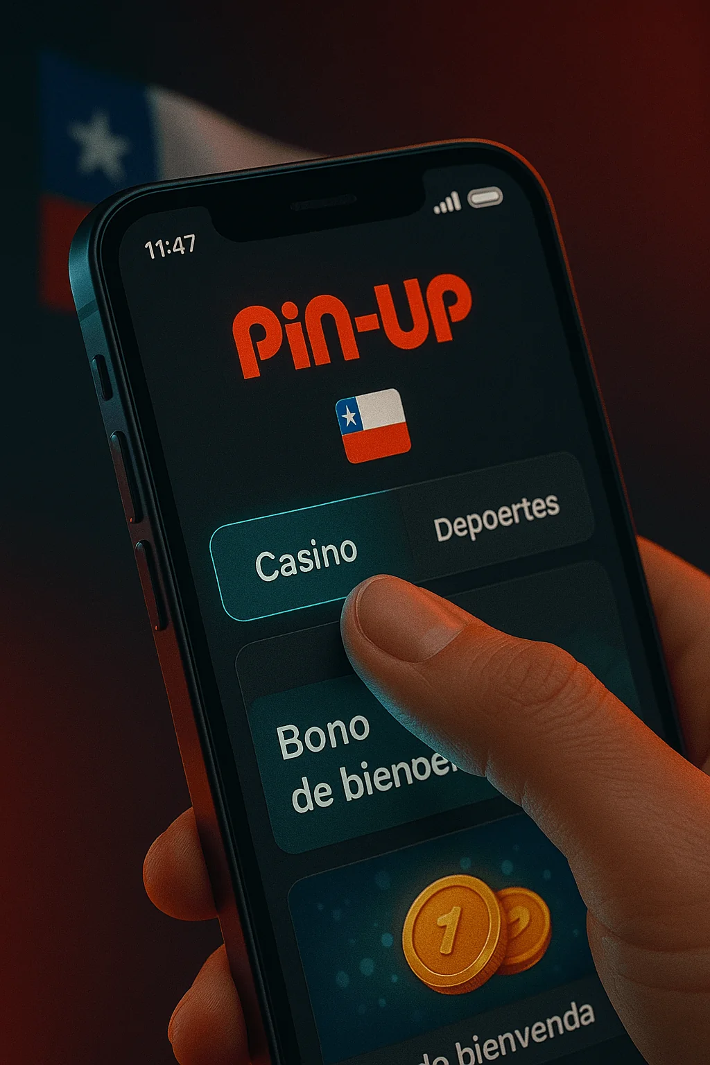 Captura de pantalla que muestra la interfaz moderna y fácil de usar de la aplicación Pin-Up casino en Chile.